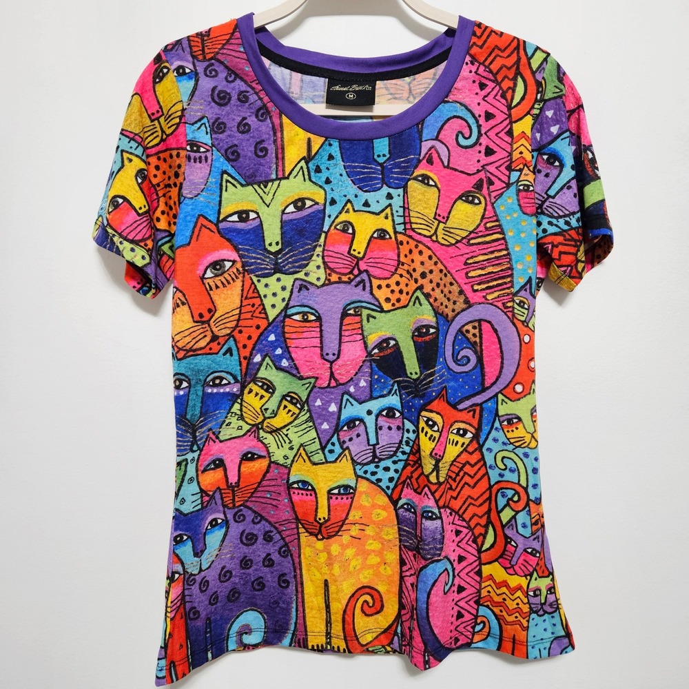 Laurel Burch Cats T Shirt And Scarf Rainbow Artsy Women's Size M